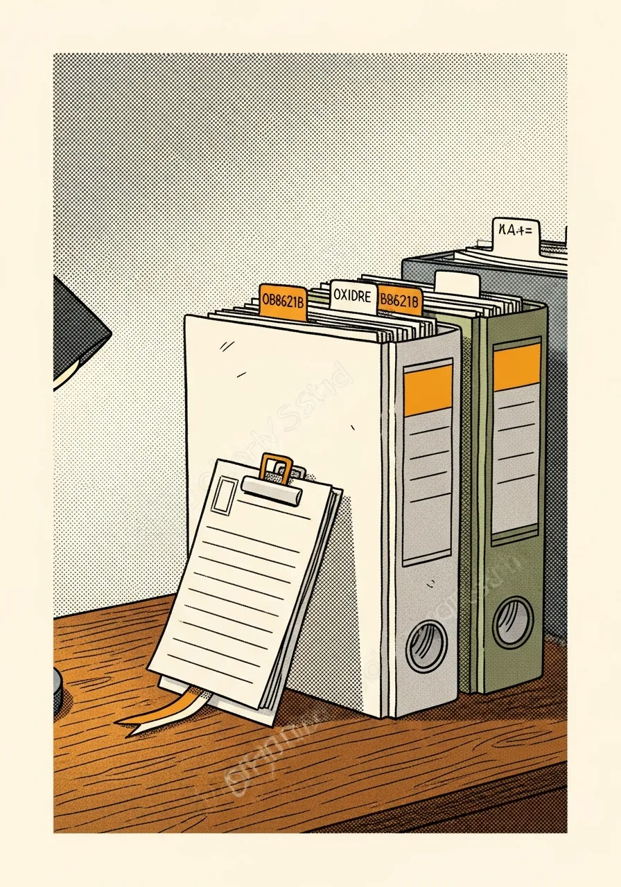 Still life: governance in ring-binders. Commissioned, April 2026.